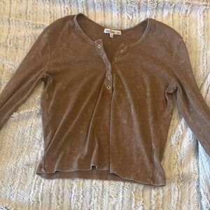 Brown Button-Up Long Sleeve Top